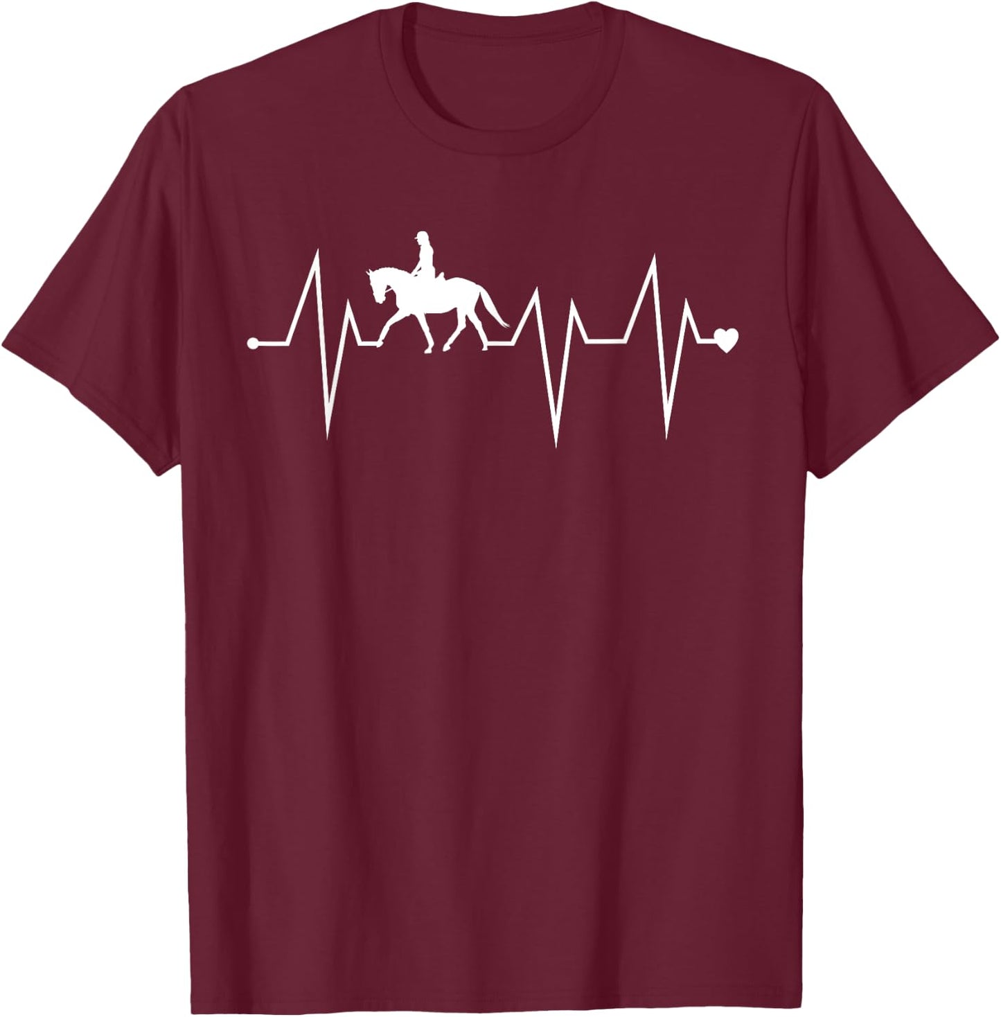 Funny Dressage Horse Riding Heartbeat Heart Pulse Rate EKG T-Shirt - T-Shirt | Maroon