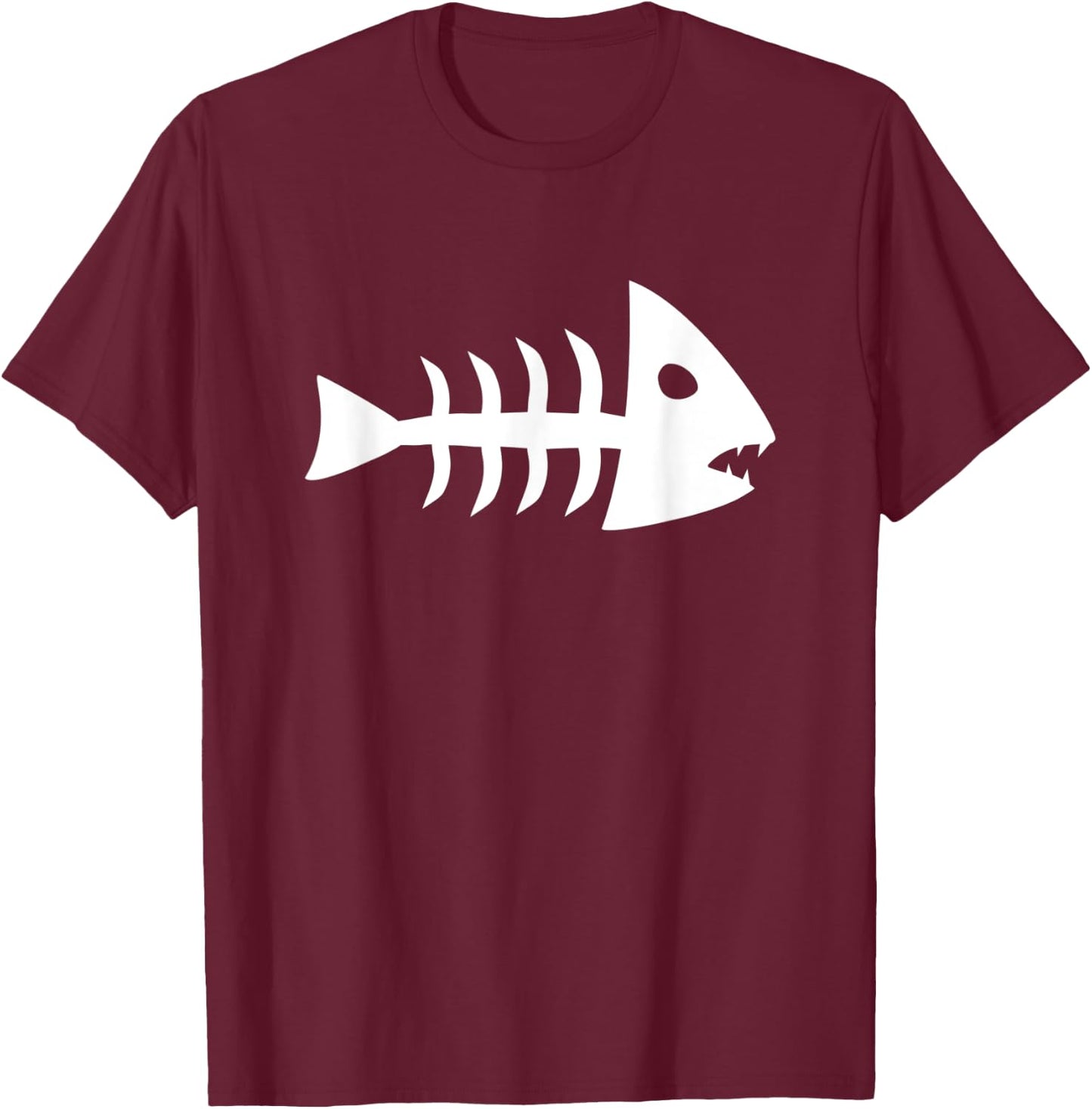 Cool White Piranha Fish Skeleton T-Shirt - T-Shirt | Maroon