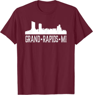 Grand Rapids MI Michigan Cities Skyline Silhouette T T-Shirt - T-Shirt | Maroon