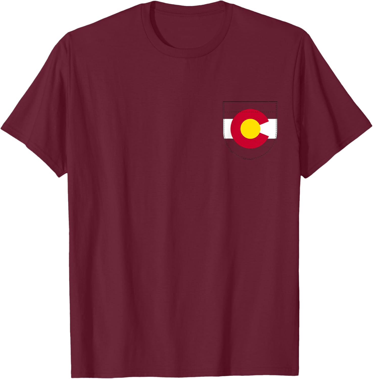 Colorado Flag Fake Pocket Graphic Men Women Kids T-Shirt - T-Shirt | Maroon
