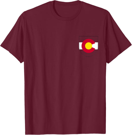 Colorado Flag Fake Pocket Graphic Men Women Kids T-Shirt - T-Shirt | Maroon