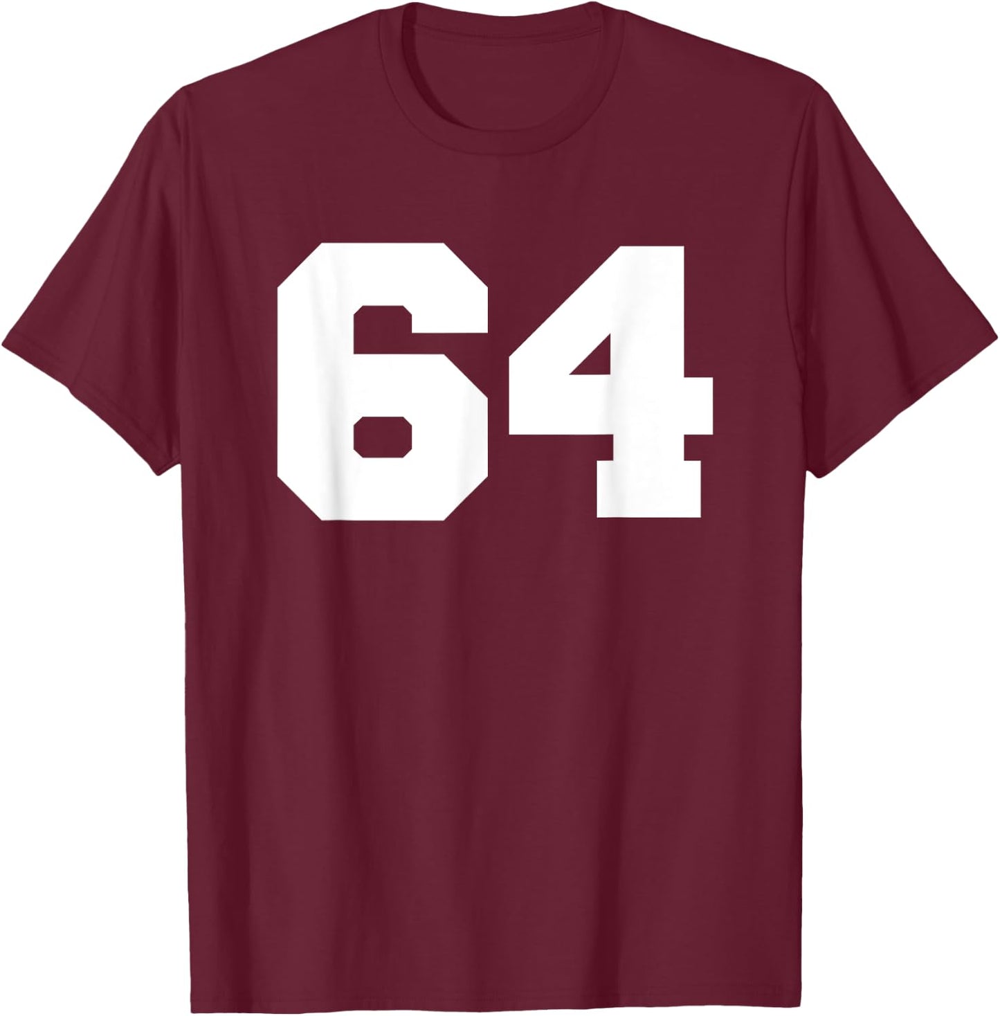 Number 64 Sports Jersey Player #64 Fan FRONT Print Varsity T-Shirt - T-Shirt | Maroon