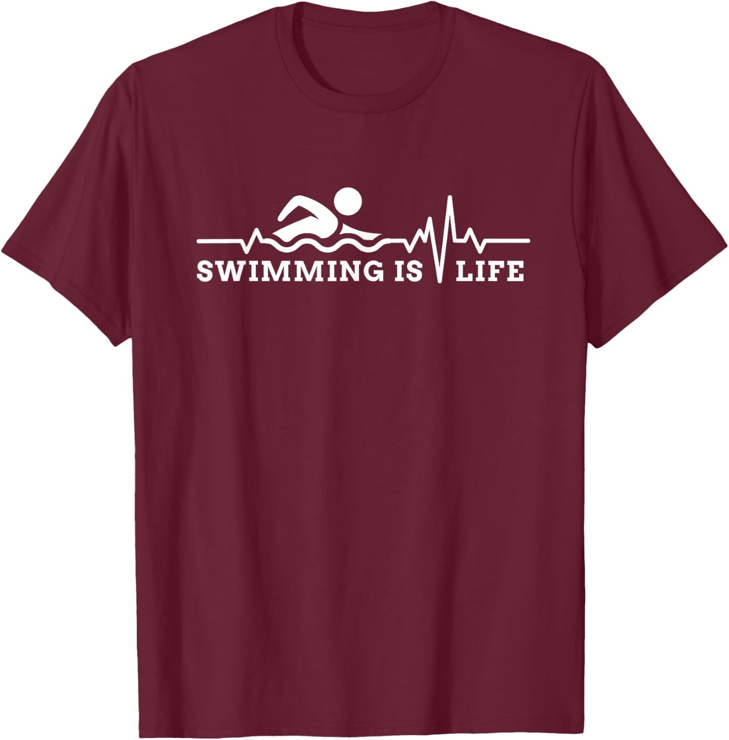 Swimming is Life Heartbeat Pool Life Guard Swim Team Gift T-Shirt - T-Shirt | Maroon