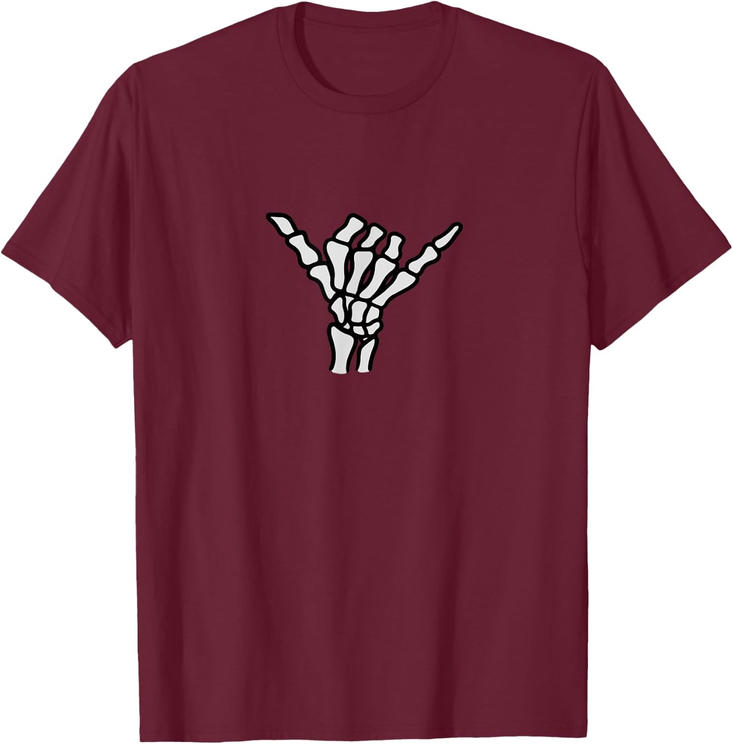 Surfing Skeleton Hand Shaka Sign Men Women T-Shirt - T-Shirt | Maroon
