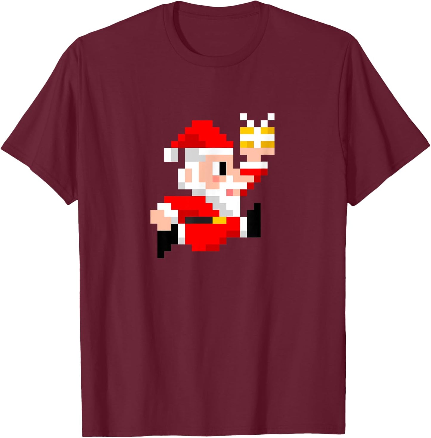 8-Bit Santa Claus Christmas T-Shirt - T-Shirt | Maroon