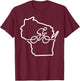 Bicycle Wisconsin Cycling Shirt Cyclist Gift Bike Biking T-Shirt - T-Shirt | Maroon