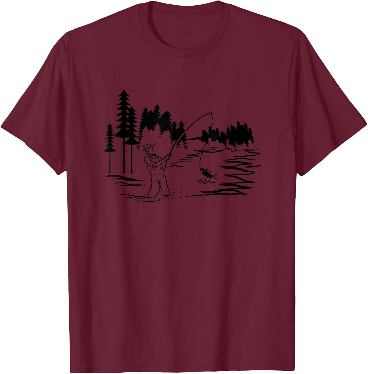 Fisherman Fishing Minimal Art Fishing Lover Angler Dad Gift T-Shirt - T-Shirt | Maroon