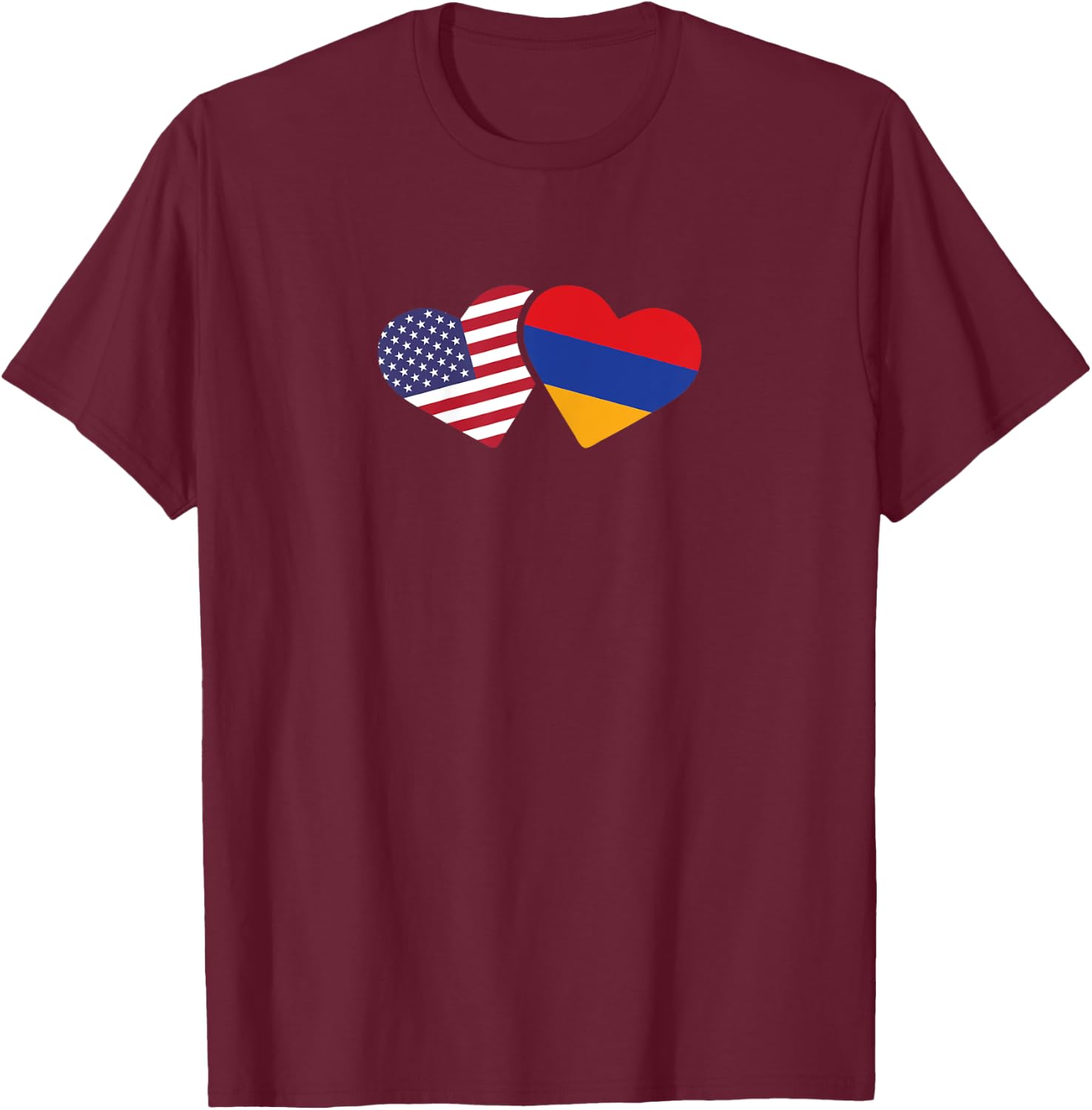 Armenia USA Flag T Shirt Heart Armenian American Love T-Shirt - T-Shirt | Maroon