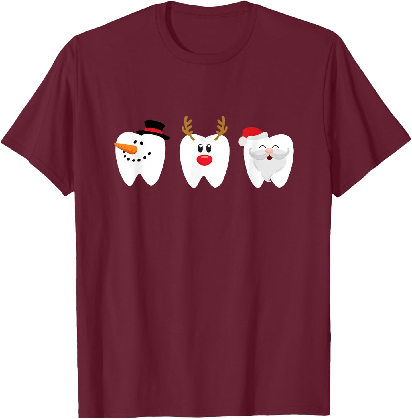 Dental Christmas Tooth Santa Snowman Reindeer T-Shirt - T-Shirt | Maroon