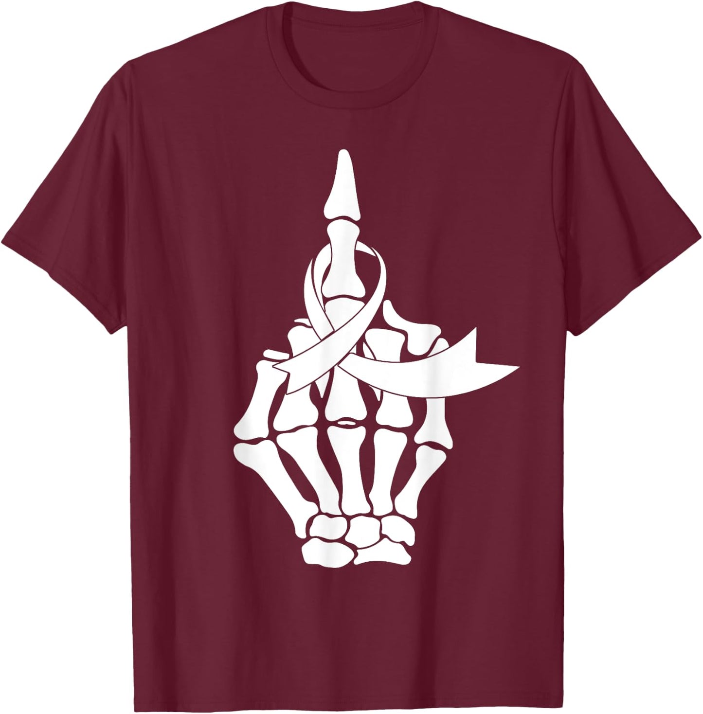 Fuck Lung Cancer Middle Finger White Ribbon T-Shirt - T-Shirt | Maroon