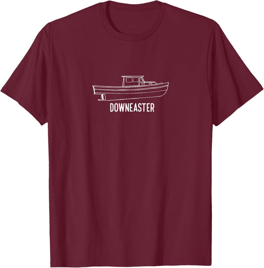 Maine State Downeaster Lobster Fishing Boat T shirt T-Shirt - T-Shirt | Maroon