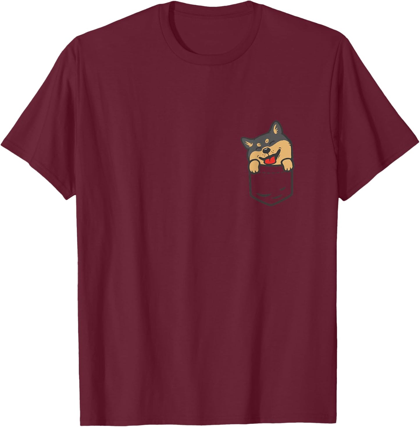 Pocket Black And Tan Shiba Inu Cute Dog Lover Pet Owner Gift T-Shirt - T-Shirt | Maroon