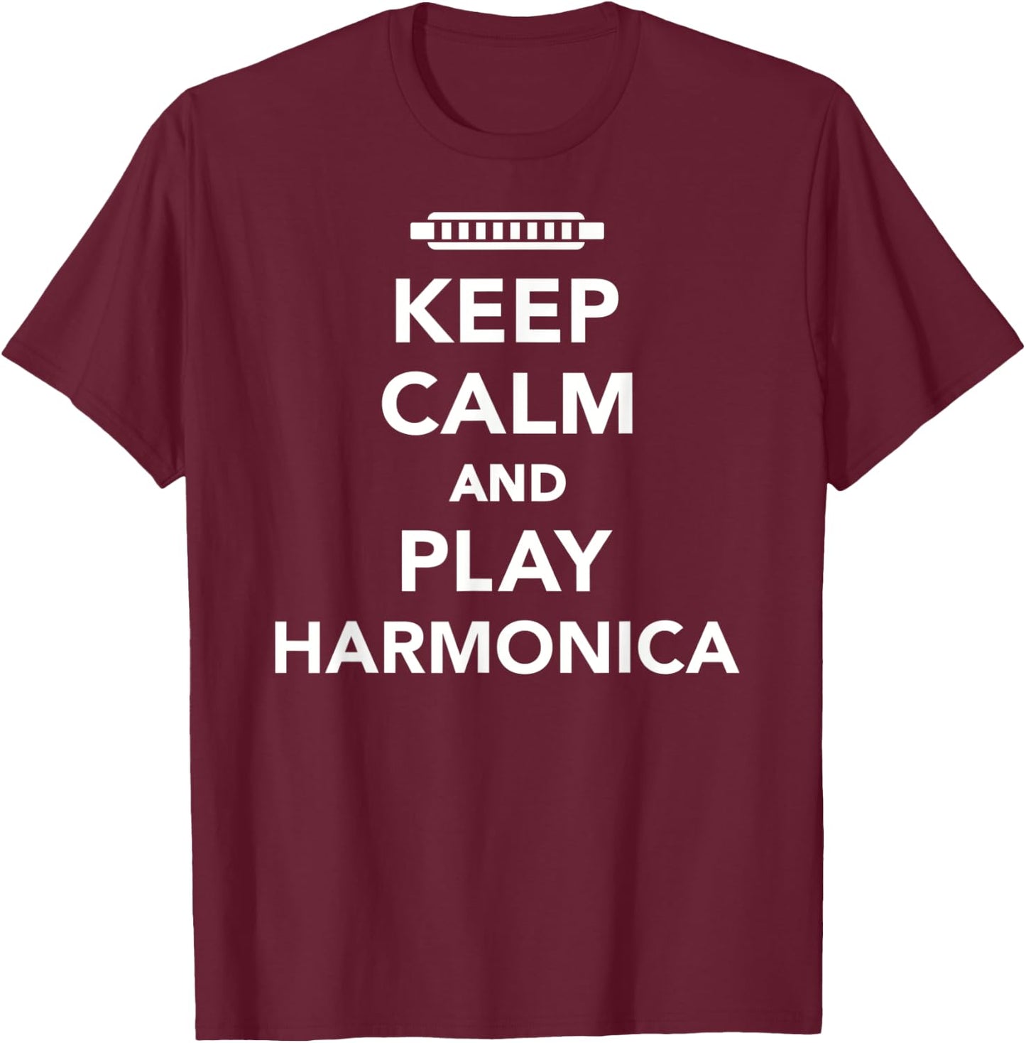 Keep calm and play Harmonica T-Shirt - T-Shirt | Maroon