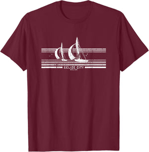 Belize City Sailboat Vintage 70s Sailing T-Shirt - T-Shirt | Maroon