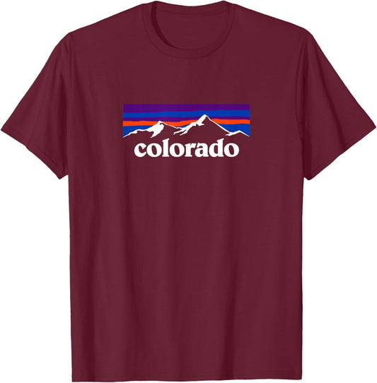 The Art of Print Colorado MCMA Colorado Mountains Outdoor Flag Design - Men's Black Small Classic Fit Short Sleeve T-Shirt - T-Shirt | Maroon