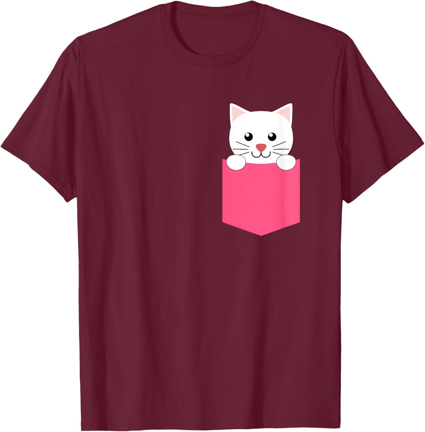 Pink White Kitten in a Pocket Shirt for Teen Girls and Women T-Shirt - T-Shirt | Maroon