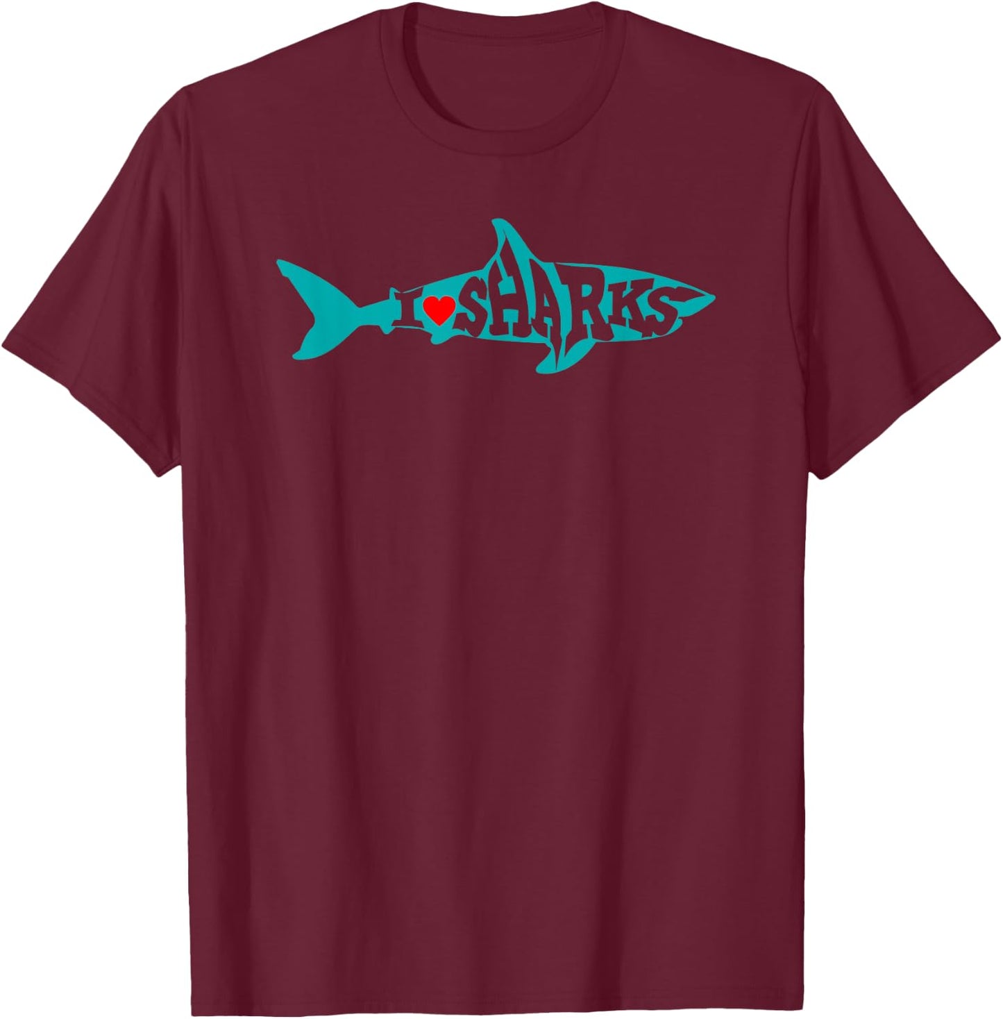 I Love Sharks - Heart Shark Silhouette T-Shirt - T-Shirt | Maroon