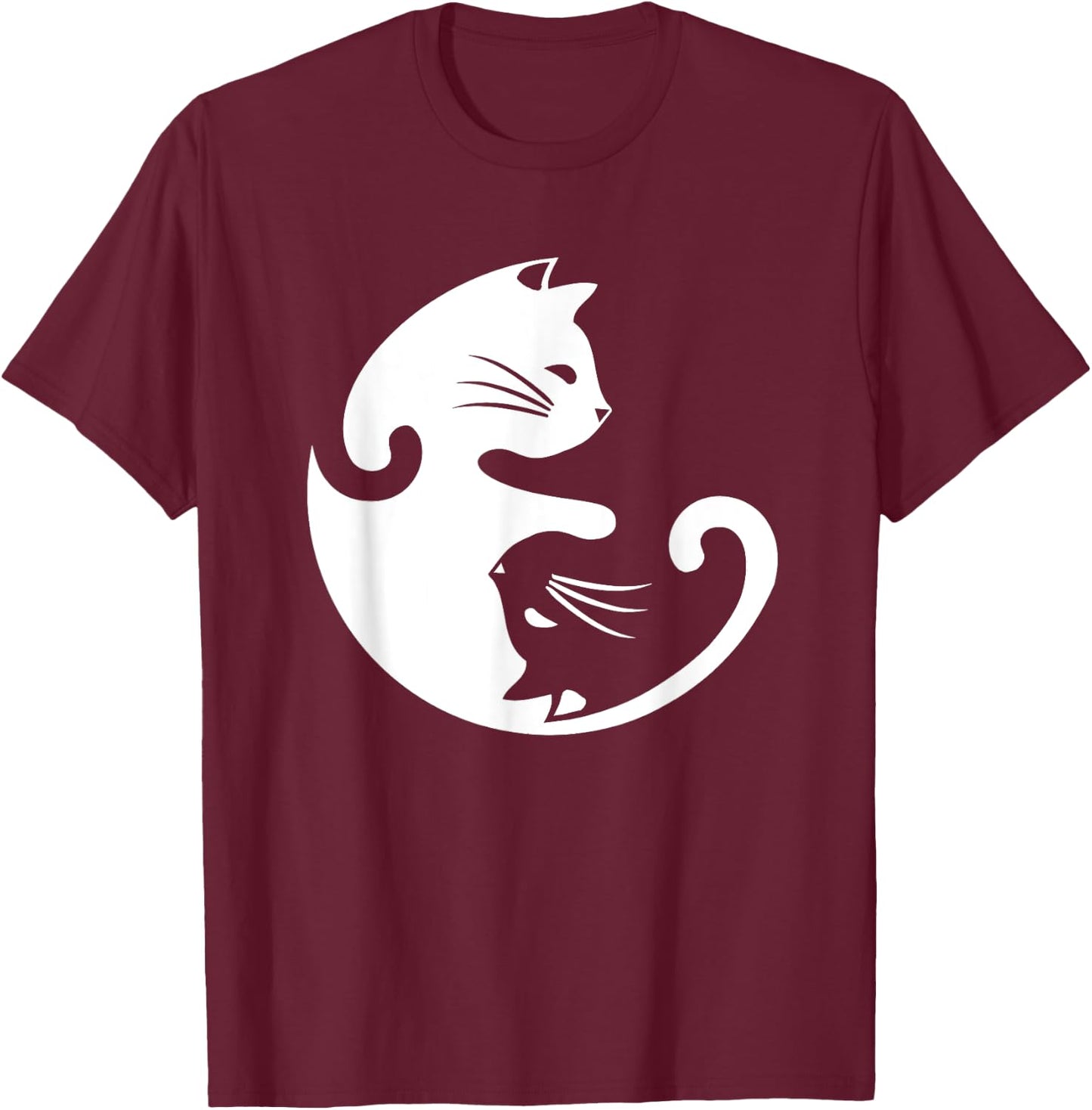 Cat Yin Yang Peace Loving Interconnected T-Shirt - T-Shirt | Maroon