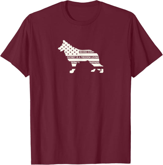 White German Shepherd Patriotic T-Shirt - T-Shirt | Maroon