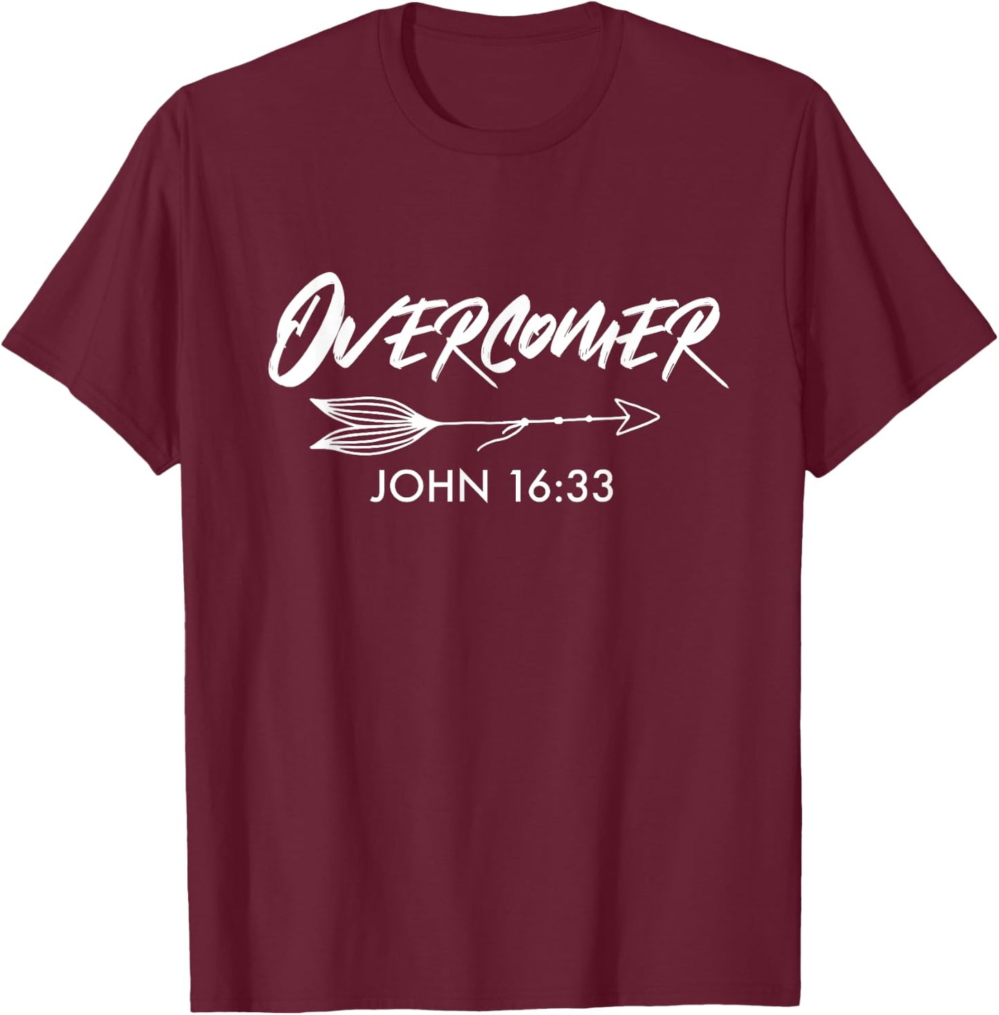 Overcomer | John 16:33 Christian Arrow T-Shirt - T-Shirt | Maroon