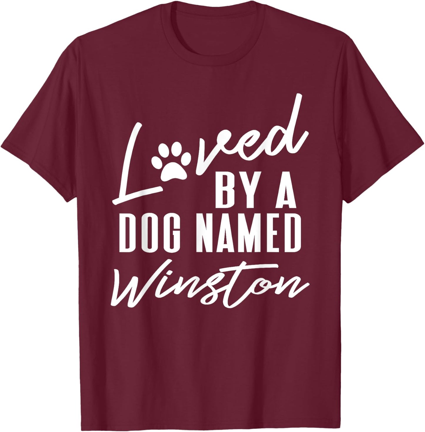 Personalized Dog Name Winston - Pet Lover Paw Print Women Kids T-Shirt - T-Shirt | Maroon