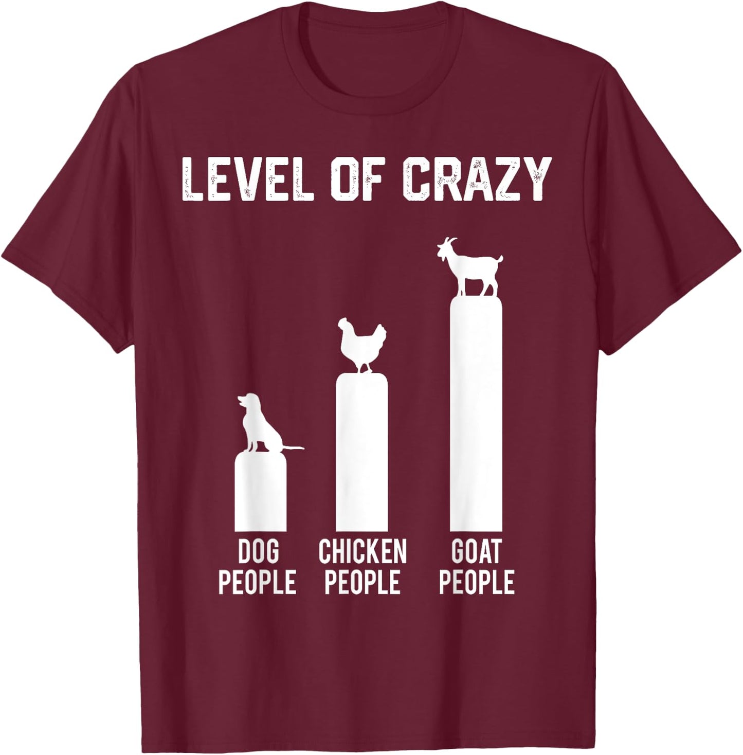 Level Of Crazy Dog People Chicken People Goat People T-Shirt - T-Shirt | Maroon