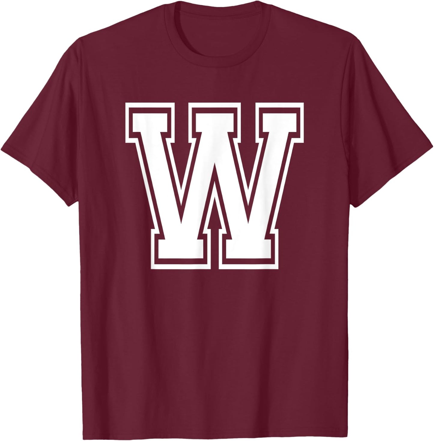 Letter W Name Initial Varsity Alphabet Monogram T-Shirt - T-Shirt | Maroon