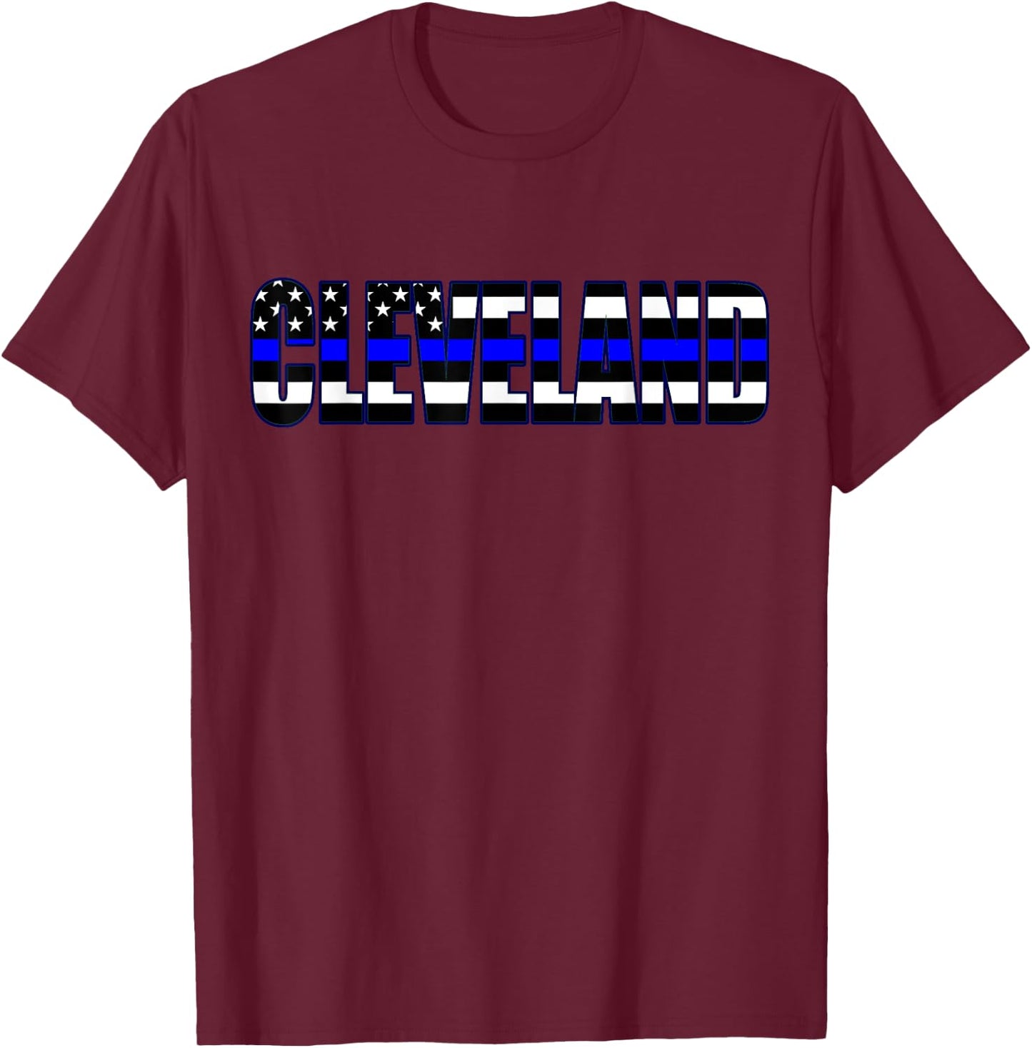 Protect and Serve in Cleveland Police Flag PD T-Shirt - T-Shirt | Maroon
