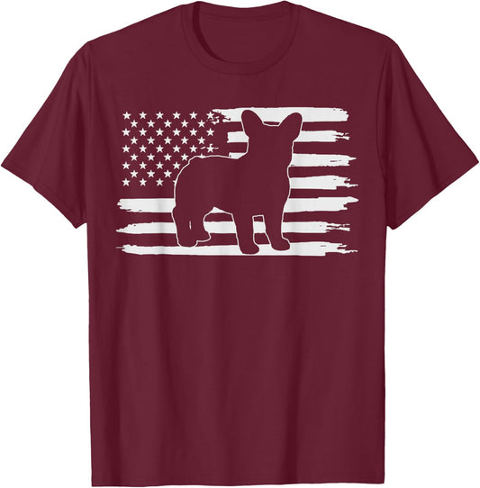 Frenchie Shirt French Bulldog 4th of July Kids Men T-Shirt - T-Shirt | Maroon