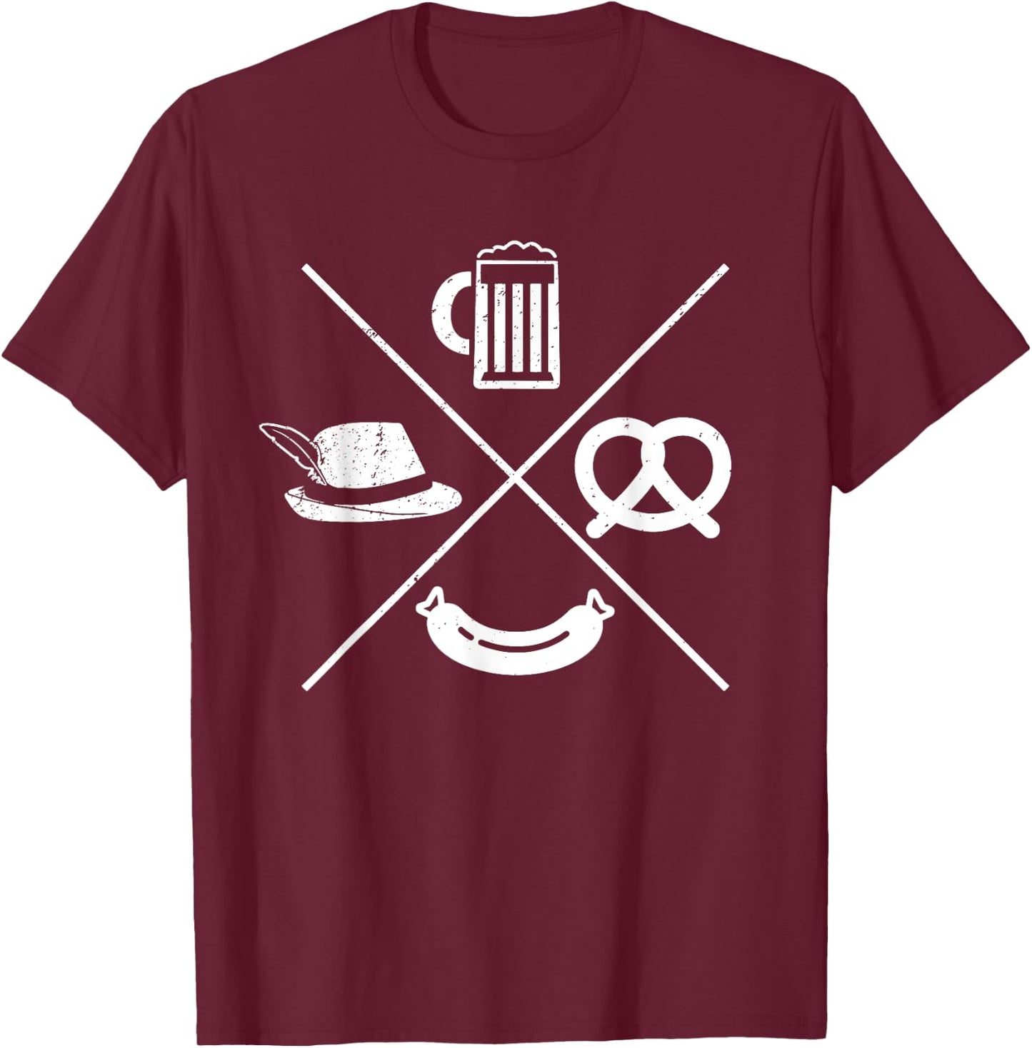 Oktoberfest - Beer Wurst Pretzel Funny German Souvenir Gift T-Shirt - T-Shirt | Maroon