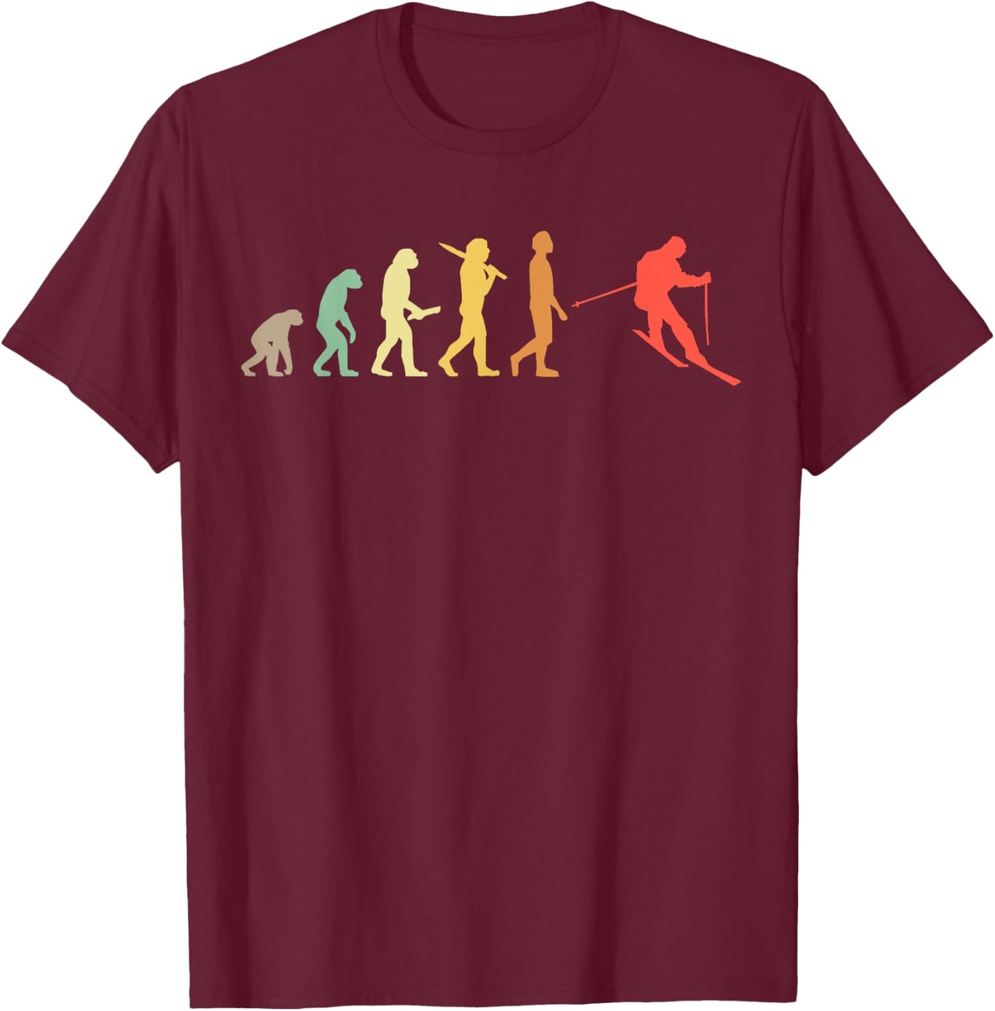 Retro Skiing Evolution Gift Skiers T-Shirt - T-Shirt | Maroon
