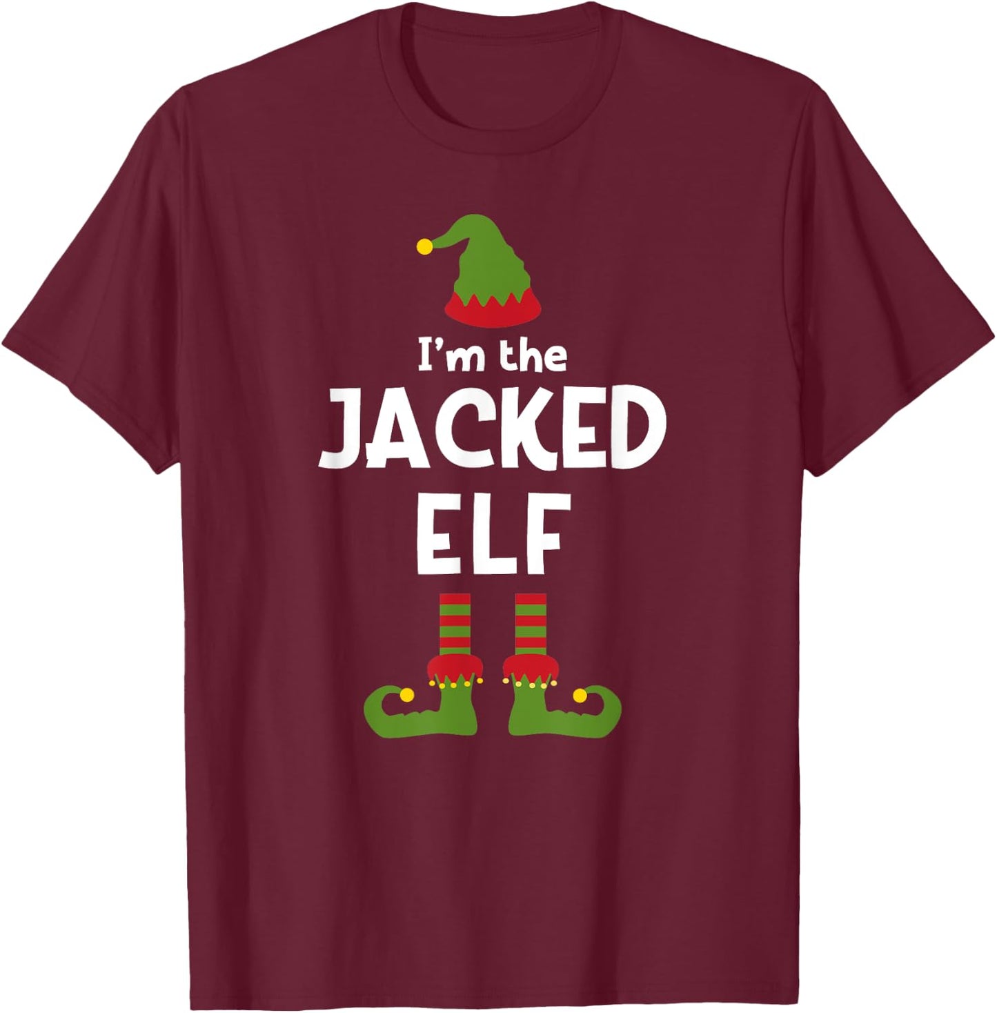 Fitness Elf Weight Lifting Christmas Party Pajamas T-Shirt - T-Shirt | Maroon