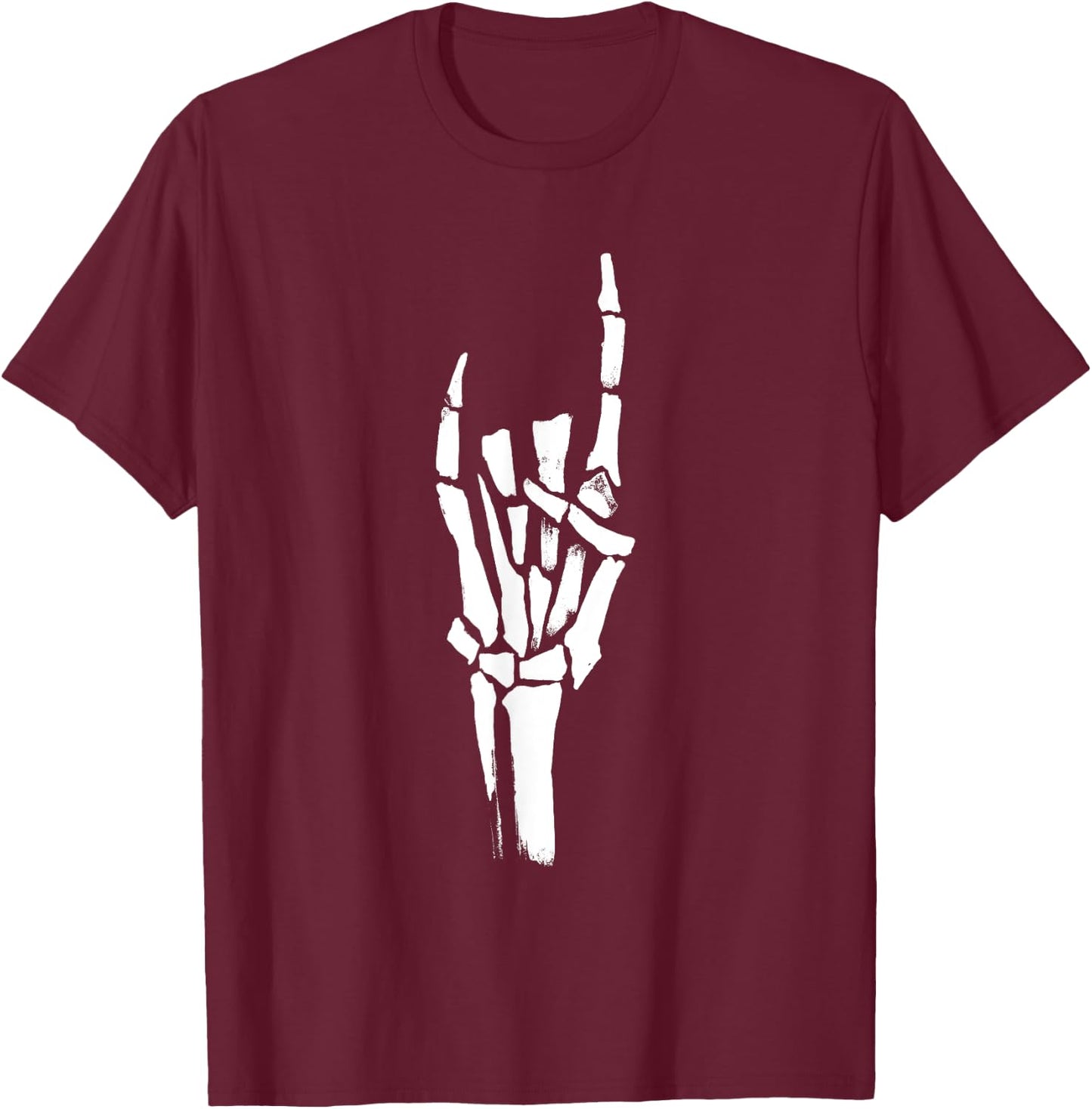 Rock On Skeleton Hand T-Shirt - T-Shirt | Maroon