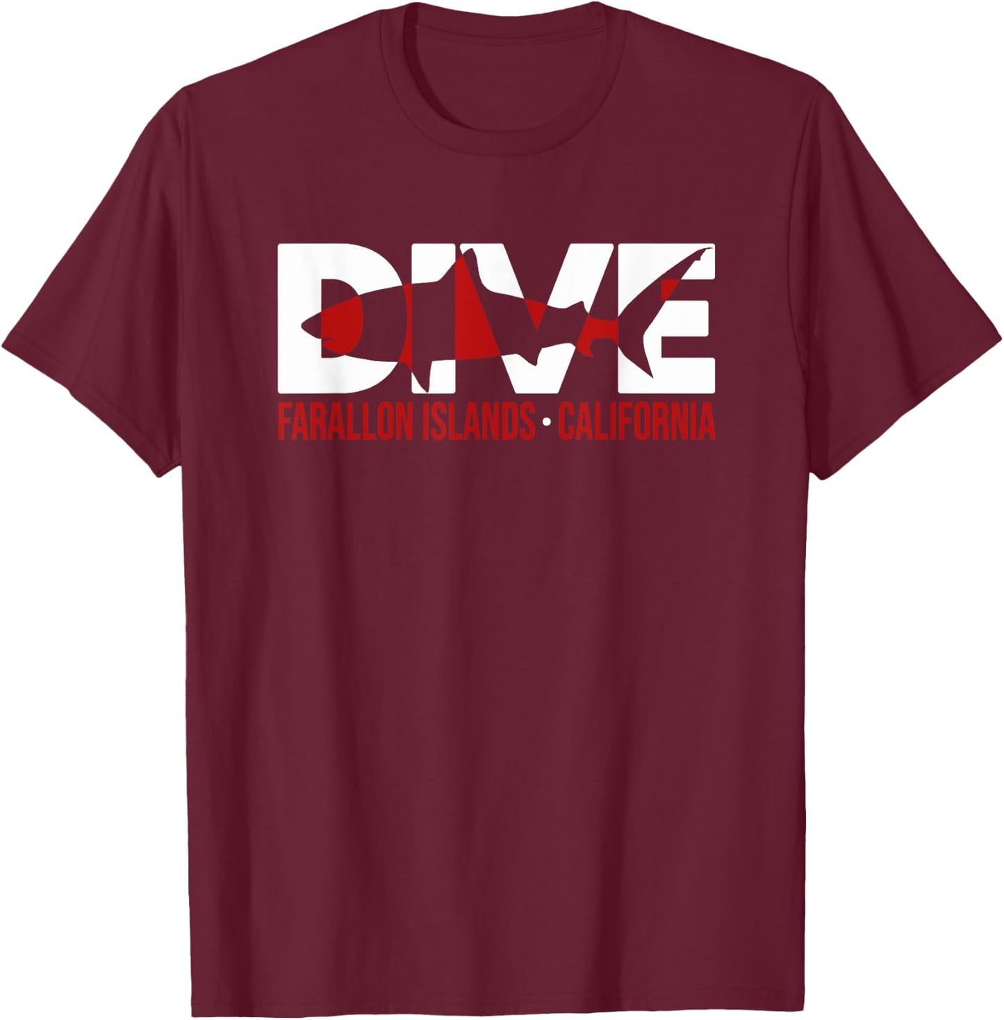 Shark Dive SCUBA Farallon Islands California Diving T Shirt T-Shirt - T-Shirt | Maroon
