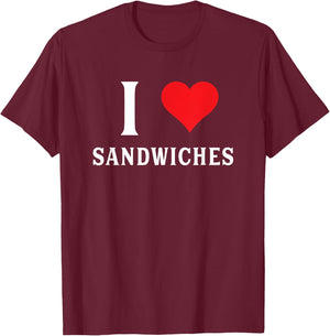 Moose Bronco -Adults Kids Funny I Love Sandwiches Heart Graphic T-Shirt - T-Shirt | Maroon