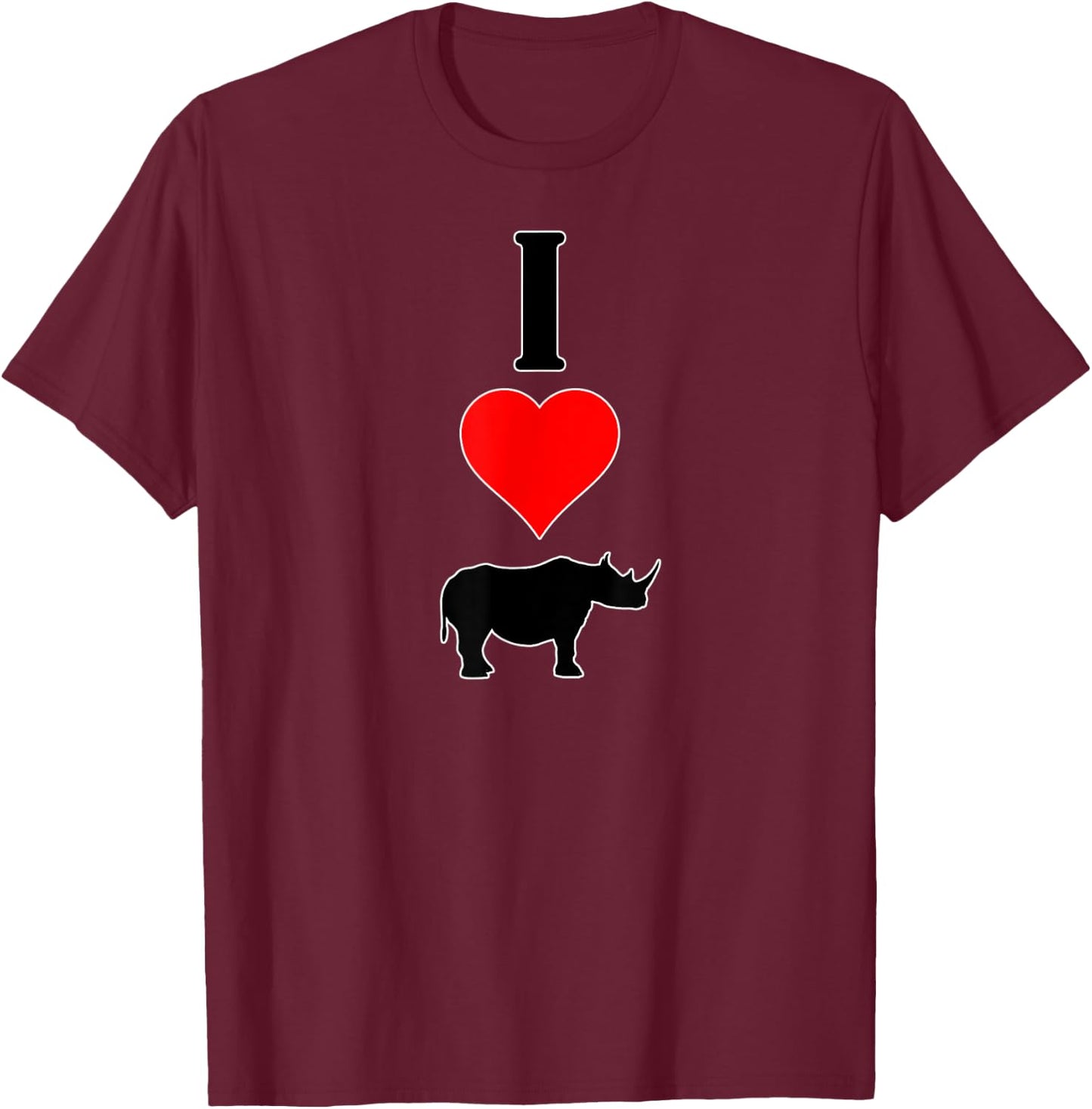 I Love (Heart) Rhinos Endangered Animals Rhinoceros T-Shirt - T-Shirt | Maroon