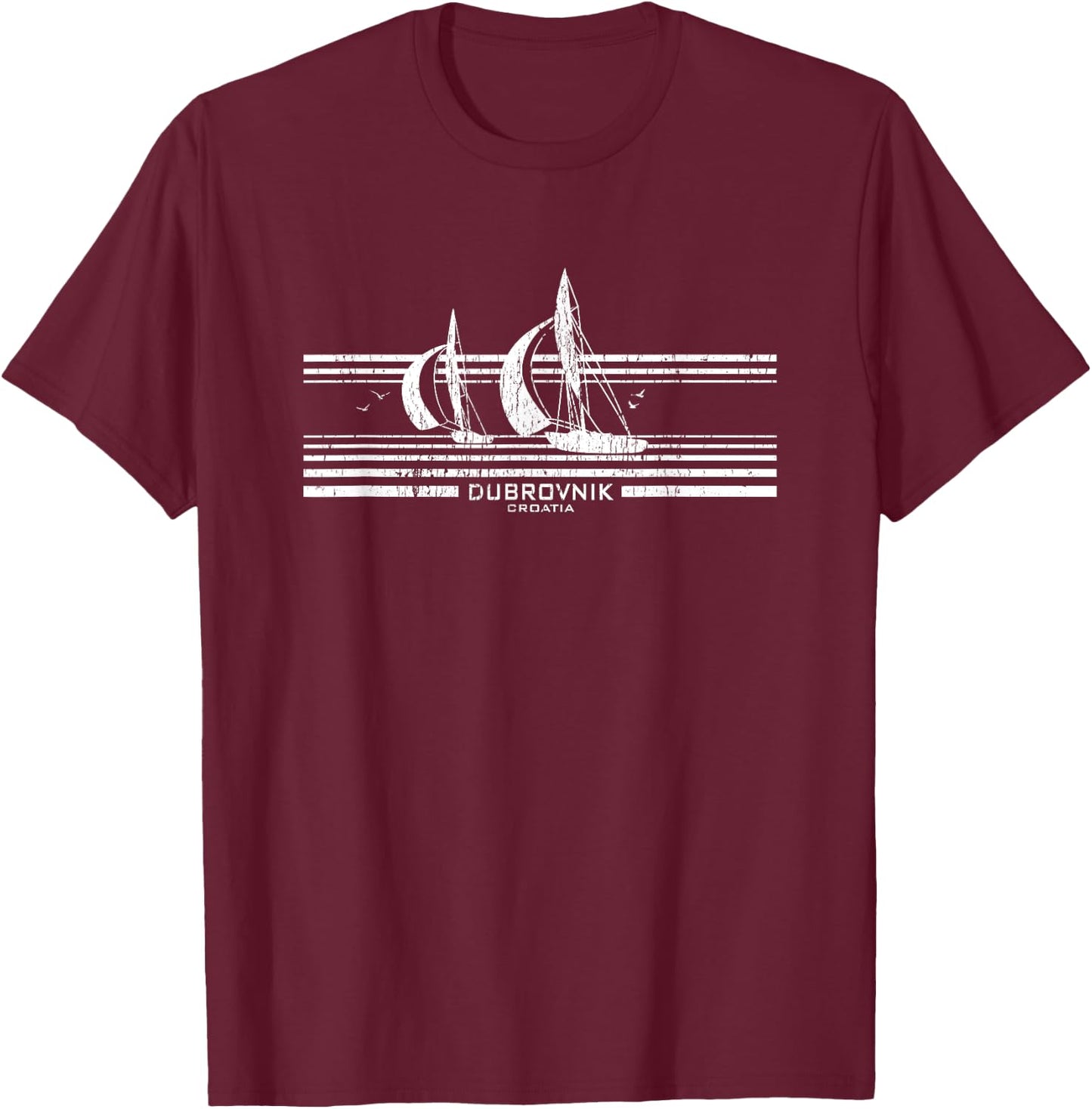 Dubrovnik Croatia Sailboat Vintage 70s T-Shirt - T-Shirt | Maroon