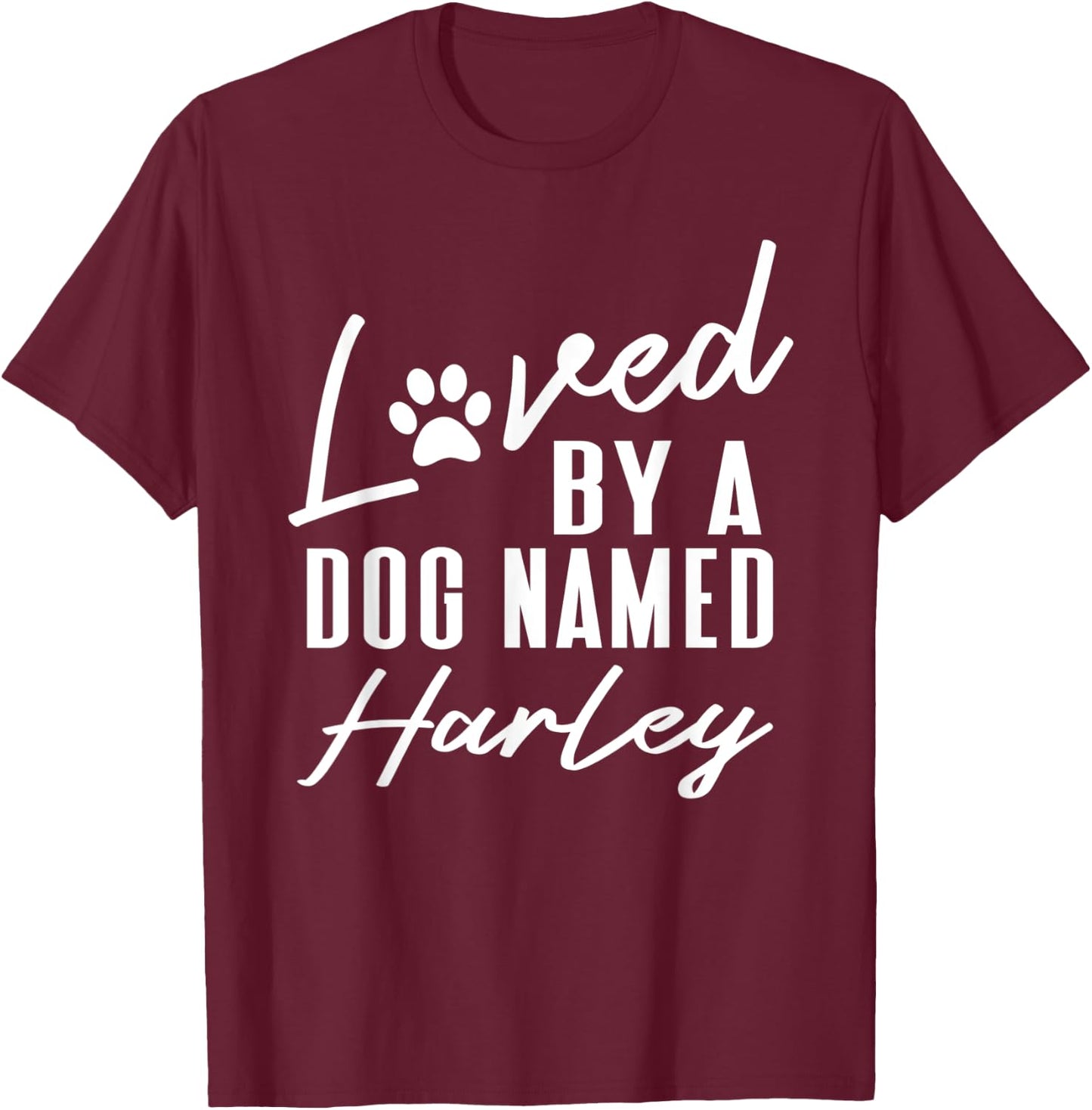 Personalized Dog Name Harley Gift Pet Lover Paw Print Men Women Kids T-Shirt - T-Shirt | Maroon