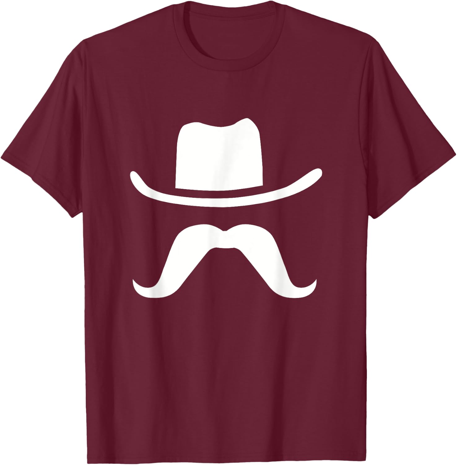Cowboy Hat & Mustache Funny Silhouette Dark T-Shirt - T-Shirt | Maroon