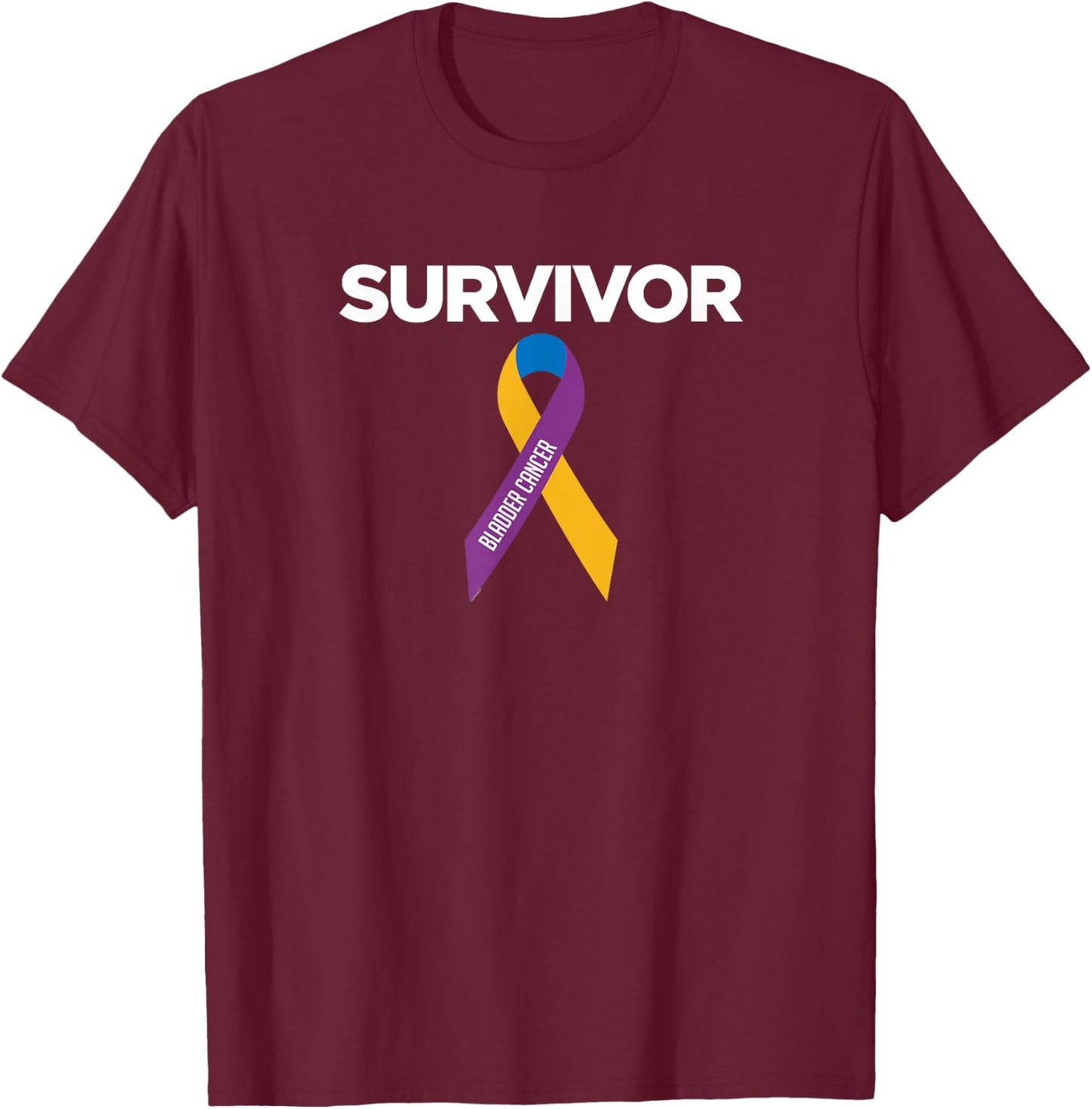 Bladder Cancer Survivor with Awareness Ribbon T-Shirt - T-Shirt | Maroon