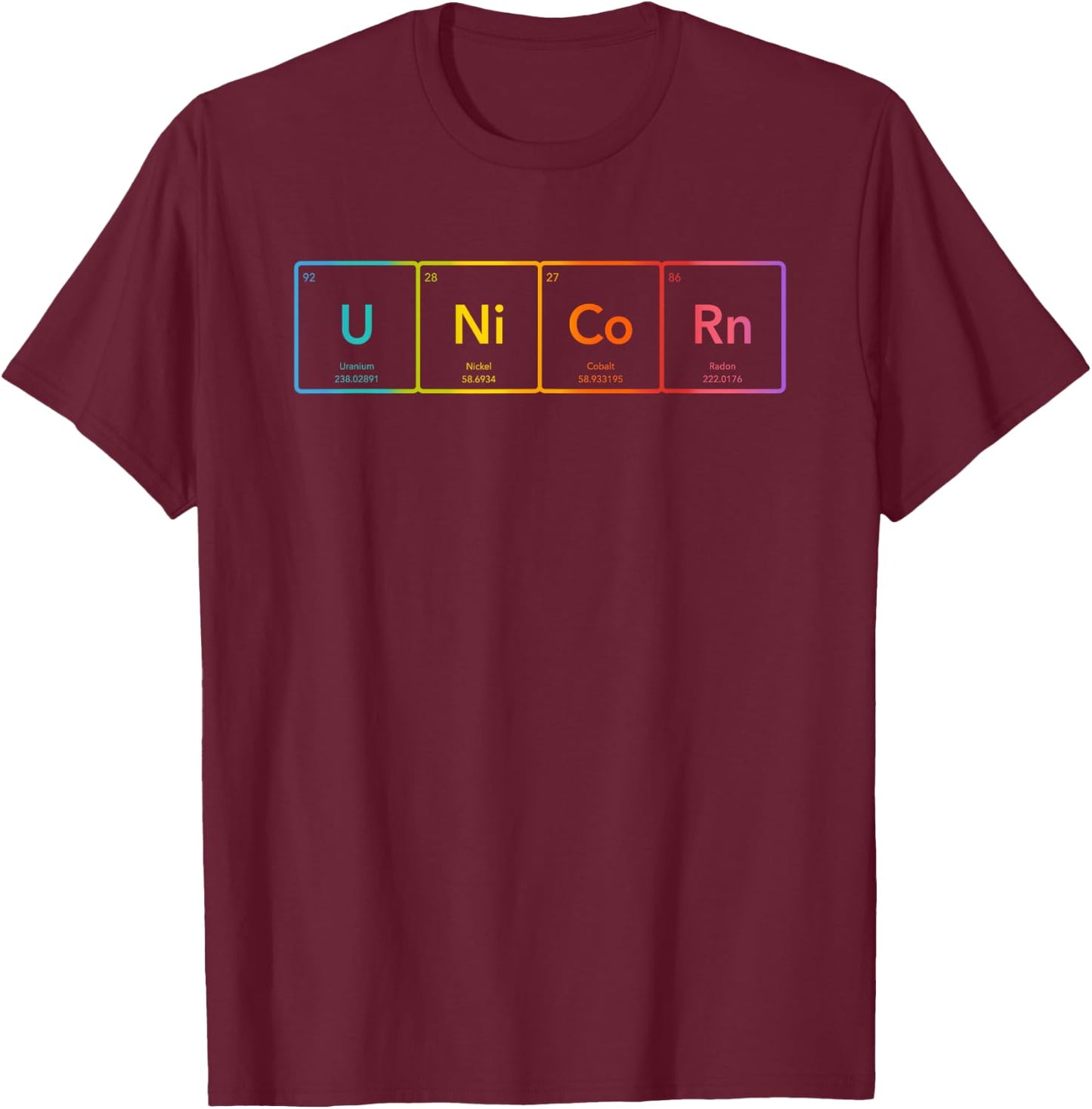 Periodic Table of Elements Rainbow Unicorn T-Shirt - T-Shirt | Maroon