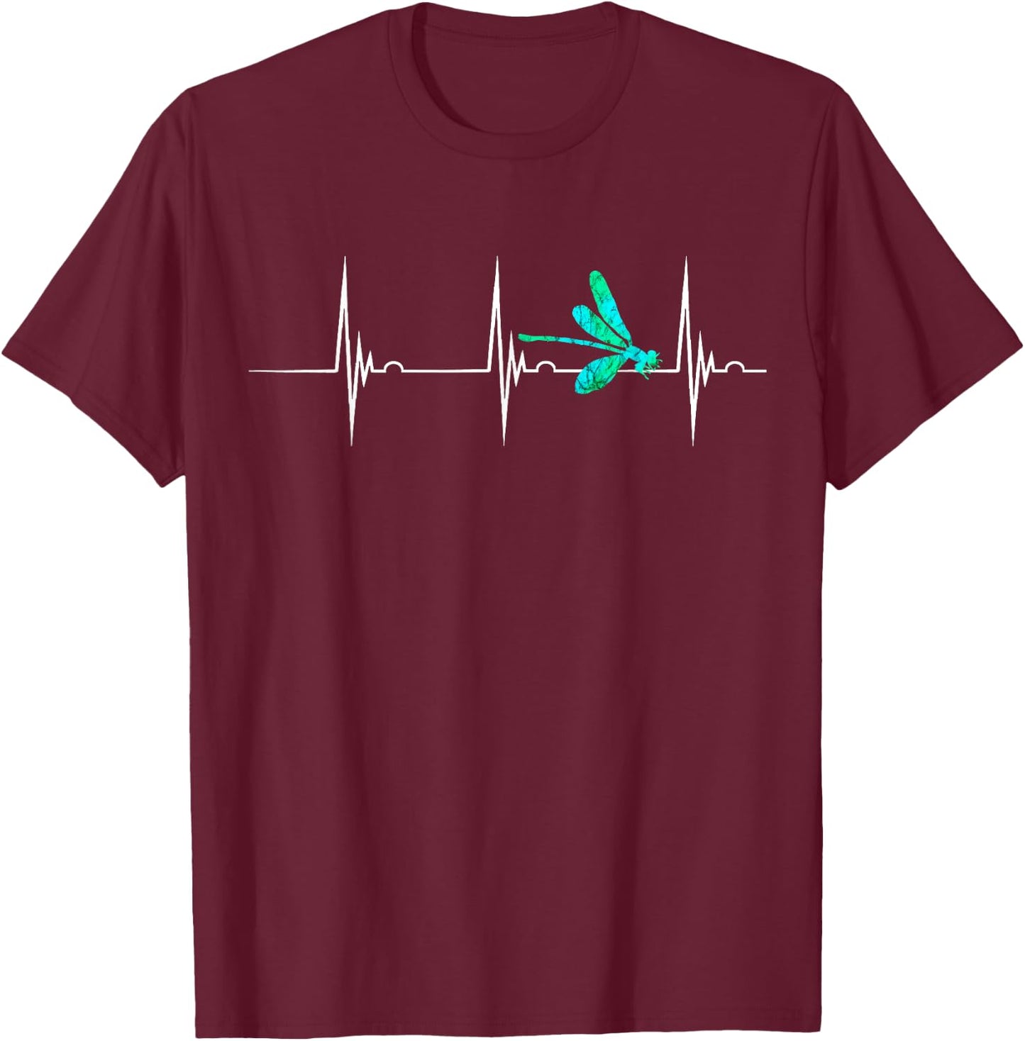 Sassenach Heartbeat Dragonfly Insect EKG Pulseline T-Shirt - T-Shirt | Maroon
