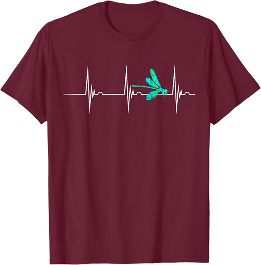 Sassenach Heartbeat Dragonfly Insect EKG Pulseline T-Shirt - T-Shirt | Maroon