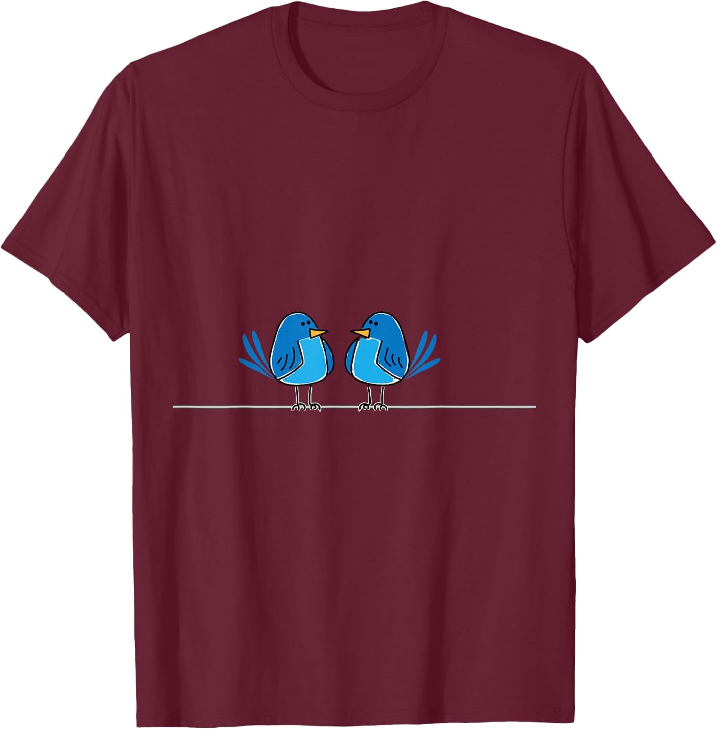 Blue Birds on a wire T-Shirt - T-Shirt | Maroon