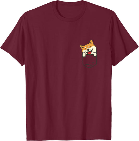 Cute Shiba Inu In Your Pocket Akita Dog Lover Owner Gift T-Shirt - T-Shirt | Maroon