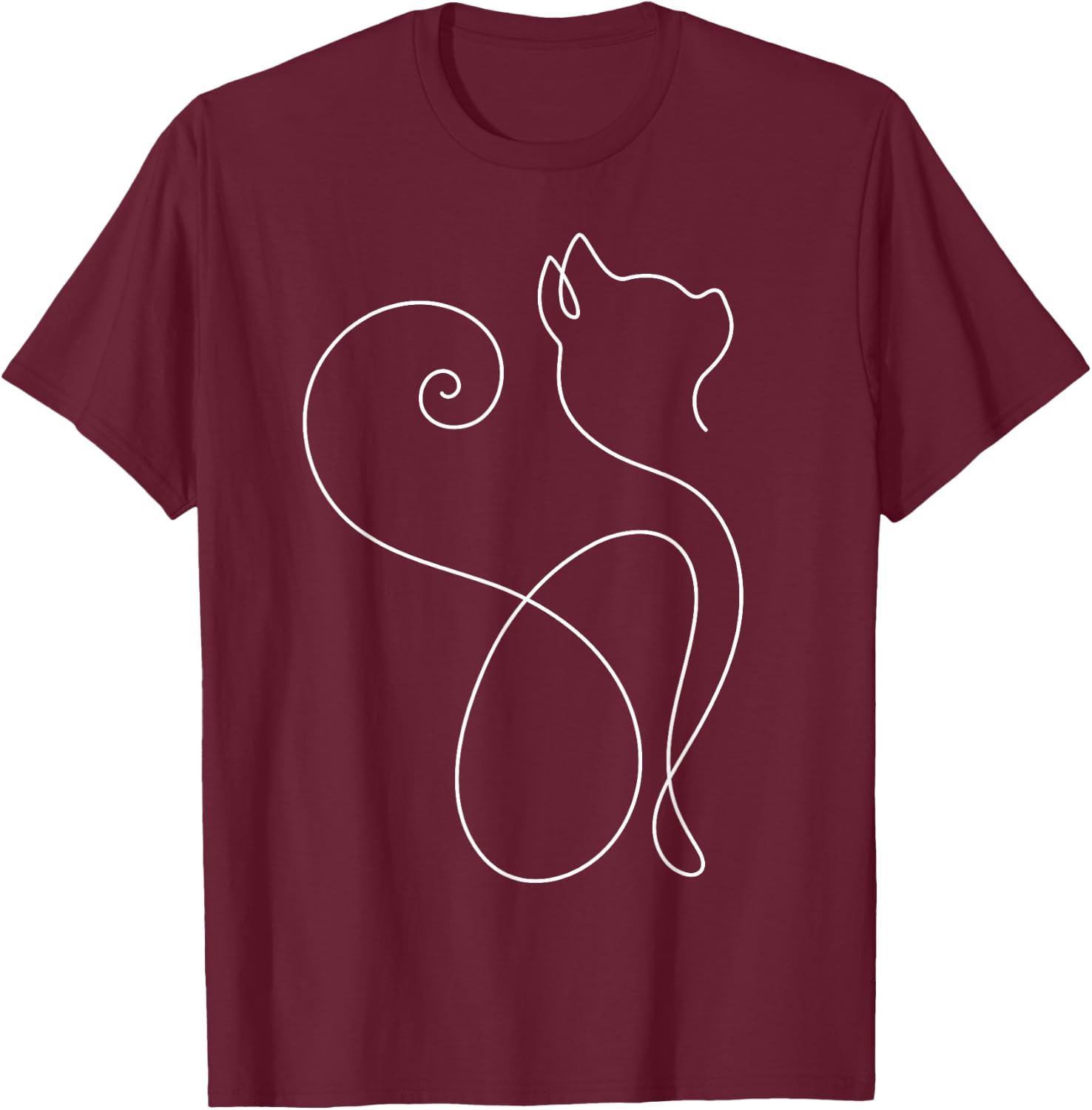 Minimalist Cat - Minimalism - Outline Lineart T-Shirt - T-Shirt | Maroon