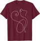 Minimalist Cat - Minimalism - Outline Lineart T-Shirt - T-Shirt | Maroon