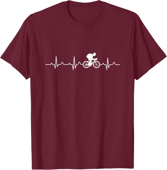 Heartbeat Cyclist ECG Bicycle Biker Cycling Gift T-Shirt - T-Shirt | Maroon
