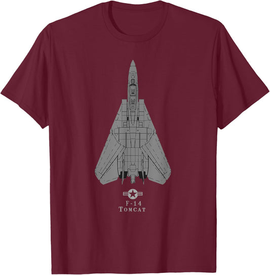 F-14 Tomcat Tech Drawing Military Jet Airplane Women Kids T-Shirt - T-Shirt | Maroon