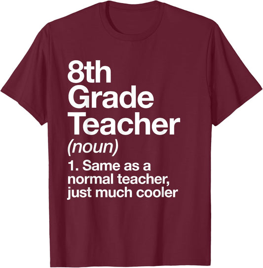 8th Grade Teacher Definition Funny Back To School First Day T-Shirt - T-Shirt | Maroon